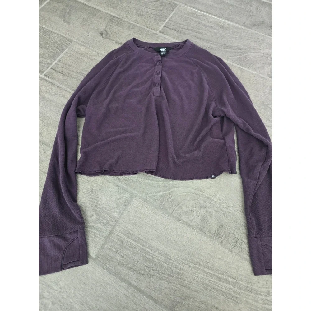 Athleta Girl Wander Waffle Purple Top Henley Long Sleeve‎ Shirt XL/14